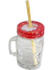 Γυαλινο Ποτηρι Με Καπακι Και Καλαμακι 500Ml 4 Χρώματα - 1 τμχ (304310000584)