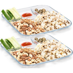 Navaris Set with 2 Glass Plates with Dividers - Σετ με 2 Γυάλινα Πιάτα Σερβιρίσματος με Διαχωριστικά / Ορντερβιέρες - 4 Θέσεων - 25.4 x 25.4 x 2.8 cm - Clear (55919.01)