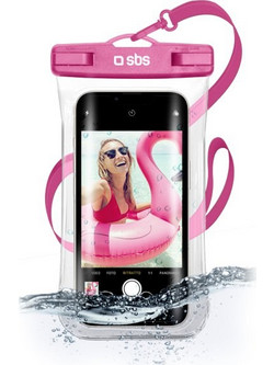 SBS Waterproof Case With Selfie Grip Universal Size Up To 6.8' Pink - (WATERSELFIEP)