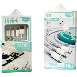 Καλώδιο Κινητού 3 σε 1 USB A σε Type C - Micro USB - Lightning 1.2m Treqa CA-887 Λευκό