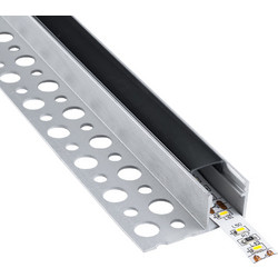 GLOBOSTAR(R) ALP-PLASTERIN GYPSO 70835-3M Χωνευτό Τερματικό Προφίλ Αλουμινίου Ειδικό για Γυψοσανίδα με Μαύρο Φιμέ Πατητό Κάλυμμα για Ταινίες LED IP20 - Ασημί + Μαύρο - Μ300 x Π3.1 x Υ1.3cm - Πακέτο 5