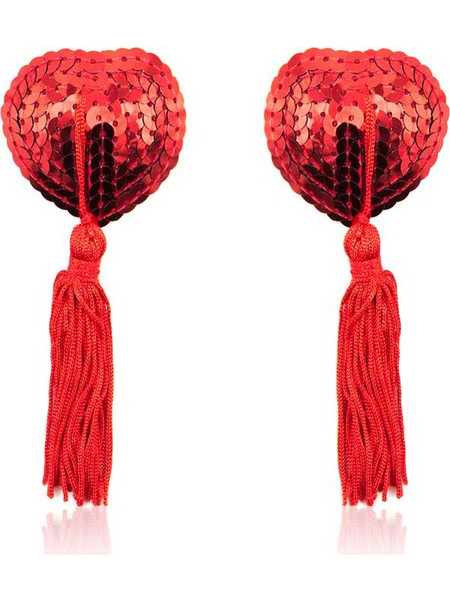 Heart Sequin Nipple Cover with Tassel Red