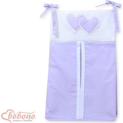 Diaper bag- Hanging Hearts white polka dots on lilac