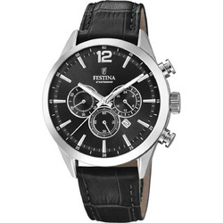 Festina Ανδρικό Ρολόι Χρονογράφος με Μαύρο Δερμάτινο Λουράκι F20542/5