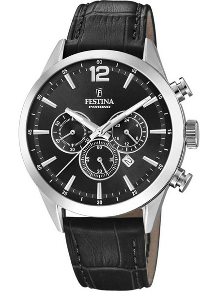 Festina Ανδρικό Ρολόι Χρονογράφος με Μαύρο Δερμάτινο Λουράκι F20542/5
