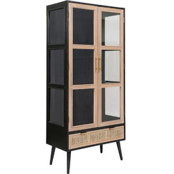 Artekko Cons Βιτρίνα MDF Ψάθα Γυαλί Μαύρο Φυσική Απόχρωση (72x39x159)cm