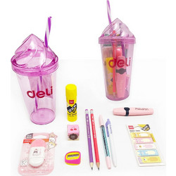 Deli Ποτήρι Promo Pack 10 Τεμαχίων σε Ροζ Χρώμα με Καλαμάκι