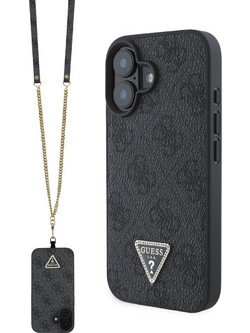 Guess Leather Metal Logo Strass Crossbody Case Black (iPhone 16)