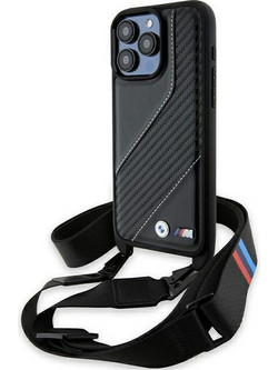 Θήκη κινητού BMW Leather M Edition Carbon Stripe & Strap for iPhone 15 Pro Black