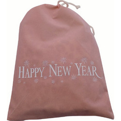 Πουγκί Βελούδο Ροζ Κορδόνι Happy New Year 30x40εκ