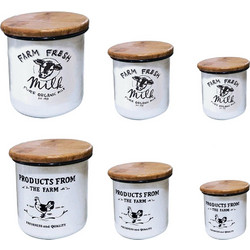 Artekko Artekko Enamel Μεταλλικά Δοχεία με Ξύλινα Καπάκια 6pcs 742-2153