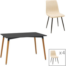 Τραπεζαρία Natali-Noor σετ 5τεμ MDF λευκό-μπεζ-μαύρο 120x80x76εκ