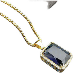 Ghetto Pendant Stainless Steel Gemstone Necklace Blue