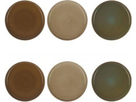Σετ 6 τμχ Ρηχό Πιάτο Stoneware Reactive Glaze Γήινες Αποχρώσεις 22x2,4cm Z24826 - KZ251