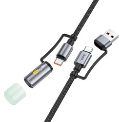 Καλώδιο σύνδεσης Hoco U138 USB-C/USB-A σε USB-C/Φακό 3A 1.2m Braided Μαύρο