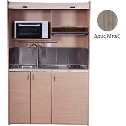 Πολυκουζίνα mini kitchen 140cm απόχρωση δρυς μπεζ με δεξιά γούρνα για ξενώνες, γραφεία & φοιτητικά studio - ΚΣ140-ΔΡΥΣ-ΜΠΕΖ