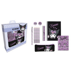 Kuromi Stationery Set - Σετ Δώρου 12τμχ KUROMI (2 σημειωματάρια, 5 χρωματιστά μολύβια, κασετίνα, μολύβι, γόμα, ξύστρα, χάρακας)