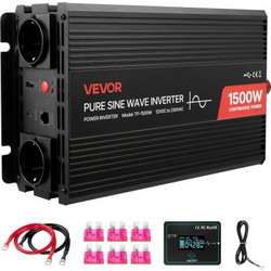 VEVOR 1500W Μετατροπέας Ισχύος Pure Sine Wave, 12V DC σε 230V AC με Τηλεχειριστήριο και Θύρες USB & Type-C LCDPYKCZXNBQKRP6L001V2