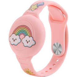 AirTag Case Wristband Silicone Wristband for Kids - Pink with Rainbow