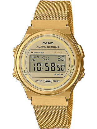 Casio Vintage Ψηφιακό Ανδρικό Ρολόι Χρονογράφος με Χρυσό Μεταλλικό Μπρασελέ A-171WEMG-9AEF
