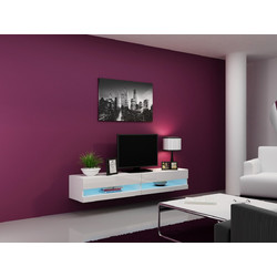 Έπιπλο Τηλεόρασης Ξύλινο Vigo New με Φωτισμό LED White / White Gloss Μ180xΠ30xΥ40cm