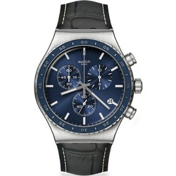 Swatch Ανδρικό Ρολόι Χρονογράφος με Μαύρο Δερμάτινο Λουράκι YVS496