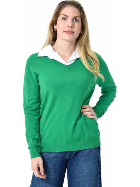 Γυναικεία oversized μπλούζα με γιακά Πράσινο 27338