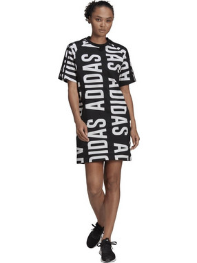 Adidas Essentials Oversized Allover Print Mini Καλοκαιρινό Αθλητικό Φόρεμα Μαύρο HC9267