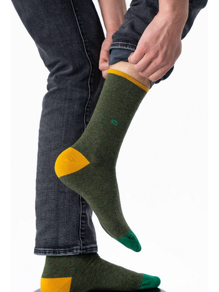 Combed Cotton Socks Square Khaki | Λαδί