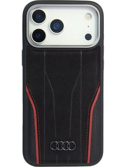 Audi Case R8 Genuine Leather Magsafe For Iphone 17 Pro Max black-Red - (AU-TPUPCMIP17PM-R8/D3-RD)