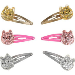 Κλιπ Μαλλιών Παιδικά 3D Χρυσό Ασημί Ροζ Γάτα Glitter 4cm - 6 τμχ