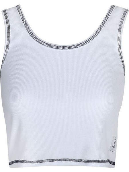 Μπλούζα Crop Top Πυτζάμας Αμάνικη Ribbed Λευκή - One Size
