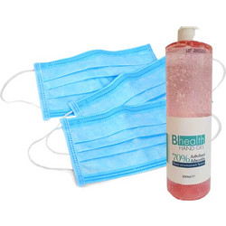 B Health Αντισηπτικό Gel Χεριών 500ml + Χειρουργικές Μάσκες Προστασίας 10τμχ