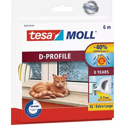 Μονωτικό Πόρτας & Παραθύρων Tesa TesaMoll Classic λευκή ταινία σε σχήμα D, 9mm x 6m