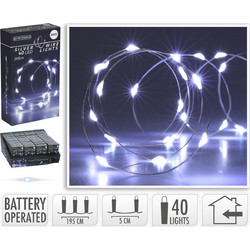 Koopman 40 Χριστουγεννιάτικα Λαμπάκια LED σε Σύρμα Μπαταρίας Ασημί Ψυχρά Λευκά