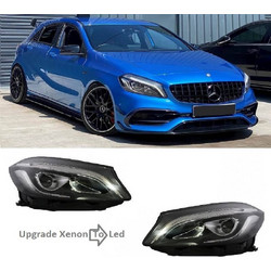 Μπροστινά Φανάρια Set Για Mercedes-Benz A-Class W176 12-18 Xenon Upgrade Σε Facelift Look Μαύρα Full Led DRL Με Μοτέρ Carner 0031116