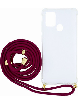 Mercury Strap Case Back Cover Transparent / Burgundy (Samsung Galaxy A21s)