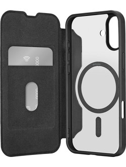 Puro Book Mag MagSafe Leather Case with Flap and Card Slot for iPhone 16 - Black