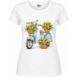 Agape Γυναικείο T-Shirt με σχέδιο Spring Vespa Βαμβάκι Θαλασσί