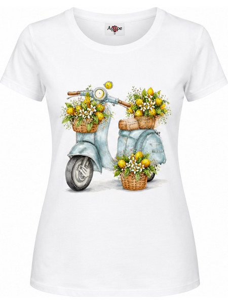 Agape Γυναικείο T-Shirt με σχέδιο Spring Vespa Βαμβάκι Θαλασσί