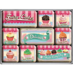 Nostalgic Μαγνητάκια Home and Country Fairy Cakes - Delicious 83055 Ροζ Mεταλλικά Ρετρό Σετ 9 τμχ σε διάφανη συσκευασία δώρου 10x7x2 cm