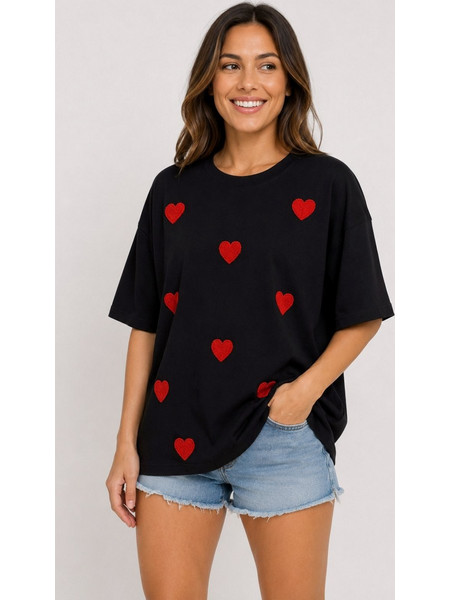 Heart T-Shirt Oversized Black