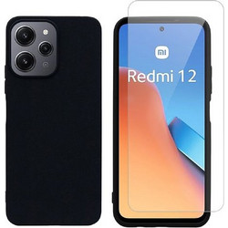 Redshield Silicone Case & Glass Set για Redmi 12 Black Θήκη Κινητού & Προστατευτικό Οθόνης