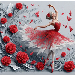 Olympus Diamond Painting Ballerina in red dress made of roses - Ψηφιδωτό Μωσαικό Μπαλαρίνα με κόκκινο φόρεμα φτιαγμένο από τριαντάφυλλα 50Χ40