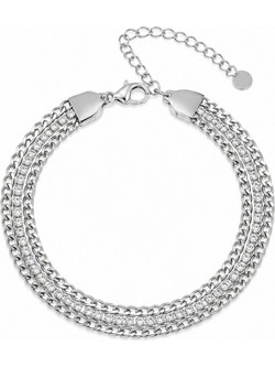 Ghetto Silver Crystal Chain Βραχιόλι Αλυσίδα από Ατσάλι με Κρύσταλλο