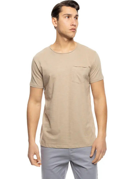 ST' Ανδρικό βαμβακερο t-shirt με τσέπη 53-206-022 BEIGE