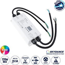 GloboStar(R) 71571-IP65 D4-WP SKYDANCE DC DMX & RDM Dimmer High Speed Controller / Decoder 4 Καναλιών DC 12-36V 4 x 5A 180W - Max 20.5A 720W - Αδιάβροχος IP65 Μ17 x Π8 x Υ4cm - 5 Years Warranty