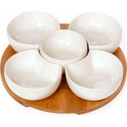 Δίσκος Σερβιρίσματος 5 Θέσεων Με Βάση Bamboo White-Natural - Cryspo Trio