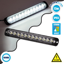 GloboStar(R) 85270 PRO Series Μπάρα Σήμανσης Οχήματος Ασθενοφόρου για Αυτοκίνητα & Φορτηγά 10 Προγραμμάτων Φωτισμού STROBE LED SMD 3030 15W DC 10-30V Αδιάβροχη IP65 Ψυχρό Λευκό 6000K