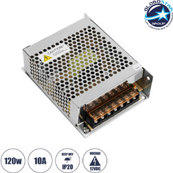 GLOBOSTAR(R) LUMIVOLT 73034 Τροφοδοτικό/Μετασχηματιστής PELV 120W 10A DC 12V IP20 - AC 220-240V σε DC 12V / Ρυθμιζόμενo από DC 10.8V έως DC 13.2V - Μ13 x Π10 x Υ4cm